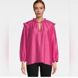 Hudson North hot pink ruffle lyocell nylon long sleeve blouse 1X